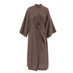NHKDSASA Brown Robes For Women Loose Three Quarter Sleeve Nightwear Sashes Cotton Bathrobe Female Casual Sleepwear Summer