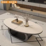 Modern coffee table with sintered stone top in black frame and bright fish belly white finish, rectangular shape