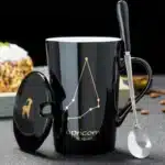 12 Constellations 420 Ml Ceramic Mugs Creative Mugs With Spoon Lid Black Mug New Bone China Coffee Cup Drinkware Couples