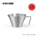 Stainless steel espresso measuring cup with precise scale and single spout