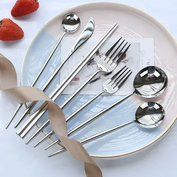Stainless Steel Cutlery Set Forks Spoons Knives Silverware Tableware Dinnerware Set Chopstick Spoon Knife Fork
