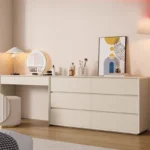 White modern dresser with 6 drawers – minimalist solid wood bedroom storage furniture