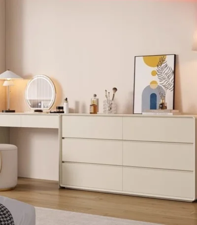 White modern dresser with 6 drawers – minimalist solid wood bedroom storage furniture