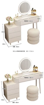 Modern storage vanity table with mirror and stool featuring multiple drawers for bedroom organization