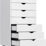 7 Drawer Mobile File Cabinet Under Desk Storage Organization with Wheels Vertical Filing Chest Rolling Wood Small Desk
