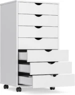 7 Drawer Mobile File Cabinet Under Desk Storage Organization with Wheels Vertical Filing Chest Rolling Wood Small Desk