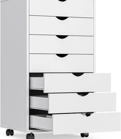 7 Drawer Mobile File Cabinet Under Desk Storage Organization with Wheels Vertical Filing Chest Rolling Wood Small Desk