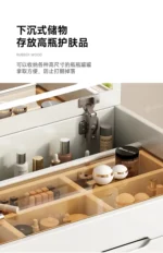 Modern white LED vanity dresser with mirror and stool - complete makeup table set for bedroom | Goldoma