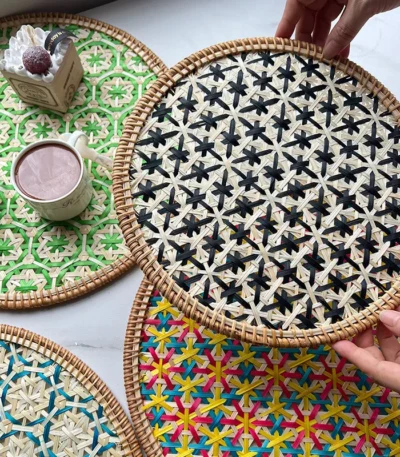 Hand Woven Round Placemat INS Table Decors Rattan weaving TableMats for Dining Room