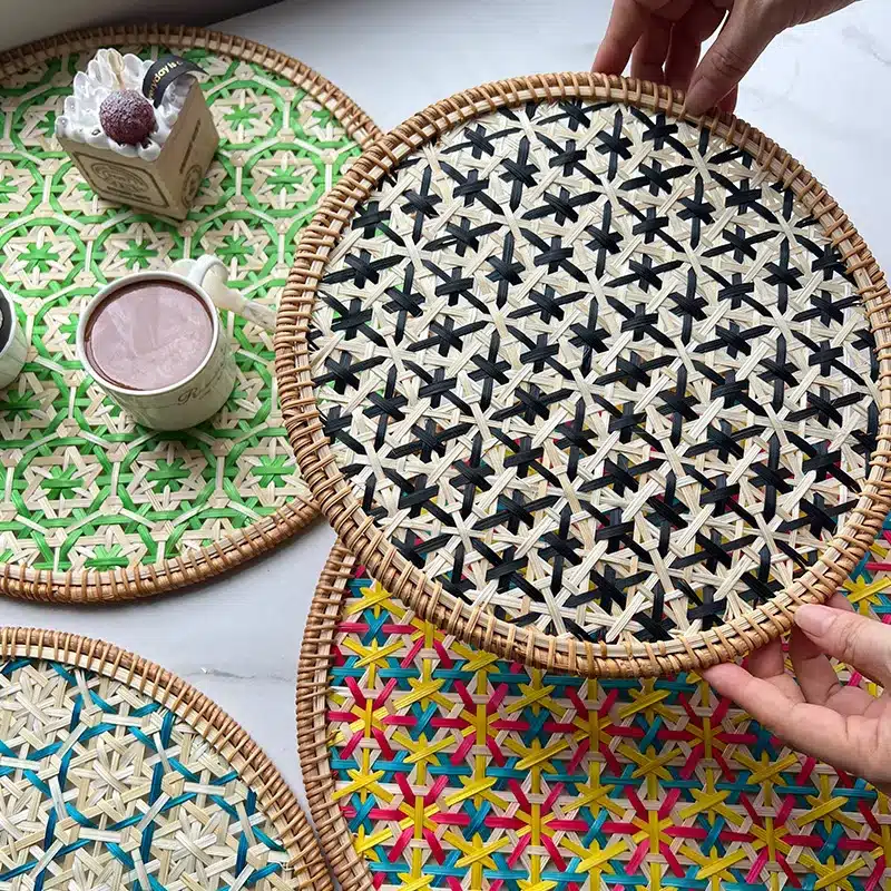 Hand Woven Round Placemat INS Table Decors Rattan weaving TableMats for Dining Room