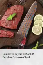 8-inch Damascus steel chef knife Sharp Timascus knife blade Titanium Cut Vegetable and Meat Stabilized Colored Wood Handle