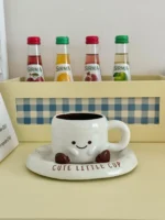 Creative Footprint Ceramic Coffee Cup & Saucer, Hot Sale Aesthetic Mug, Cute Drinkware for Living Room & Home