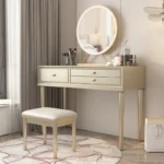 Goldoma Modern Dressing Table with Mirror and Stool – Cherry Wood – side view