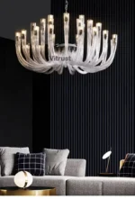 Art Deco Design Elegant Lighting Fixture Luxury Crystal Chandelier Hanging Geometric Hollow Glass Chandelier Ceiling Light