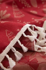 Beautiful Merry Christmas Red Jacquard Christmas Tree Bell Deer Tassel Tablecloth Tea Table Tablecloth Cover Towel