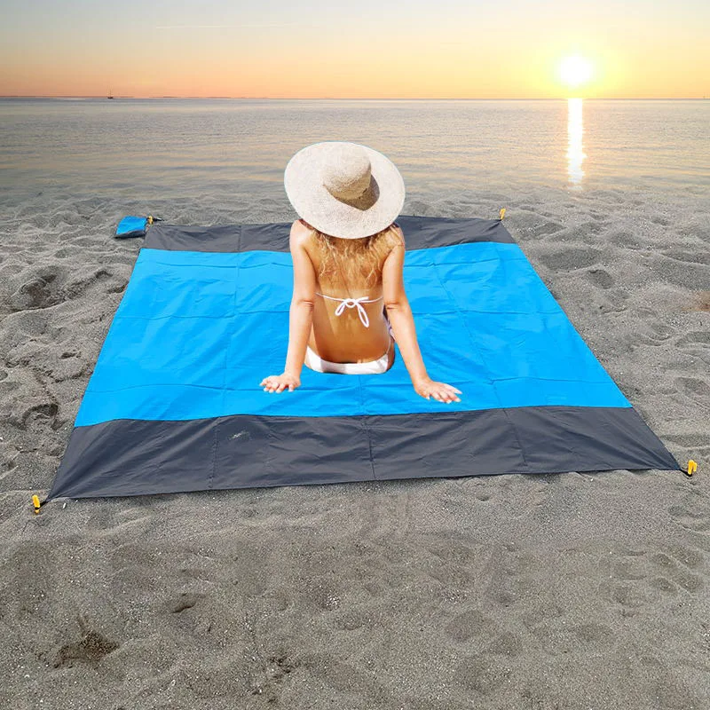 2022 Oversized Beach Towel Mat Sand Free Beach Wind Proof Waterproof Picnic Blankets Beach Mat Oversized Pocket Picnic 4 Anchor