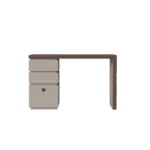 Minimalist wood dressing table with mirror and three storage drawers in modern bedroom setting