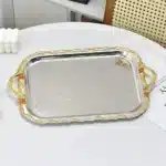 Luxury Gold Silver Serving Tray Middle Eastern Style Decorative Fruit Jewelry Dessert Nut Snack Plate For Home Room Display