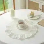 6Pcs 100% Cotton Scalloped Round Placemat with Ruffle Washable Table Mats for Kitchen Dining Holiday Gatherings Decor – top