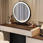 Classic Nordic vanity table with mirror and stool for makeup storage - modern luxury bedroom furniture
