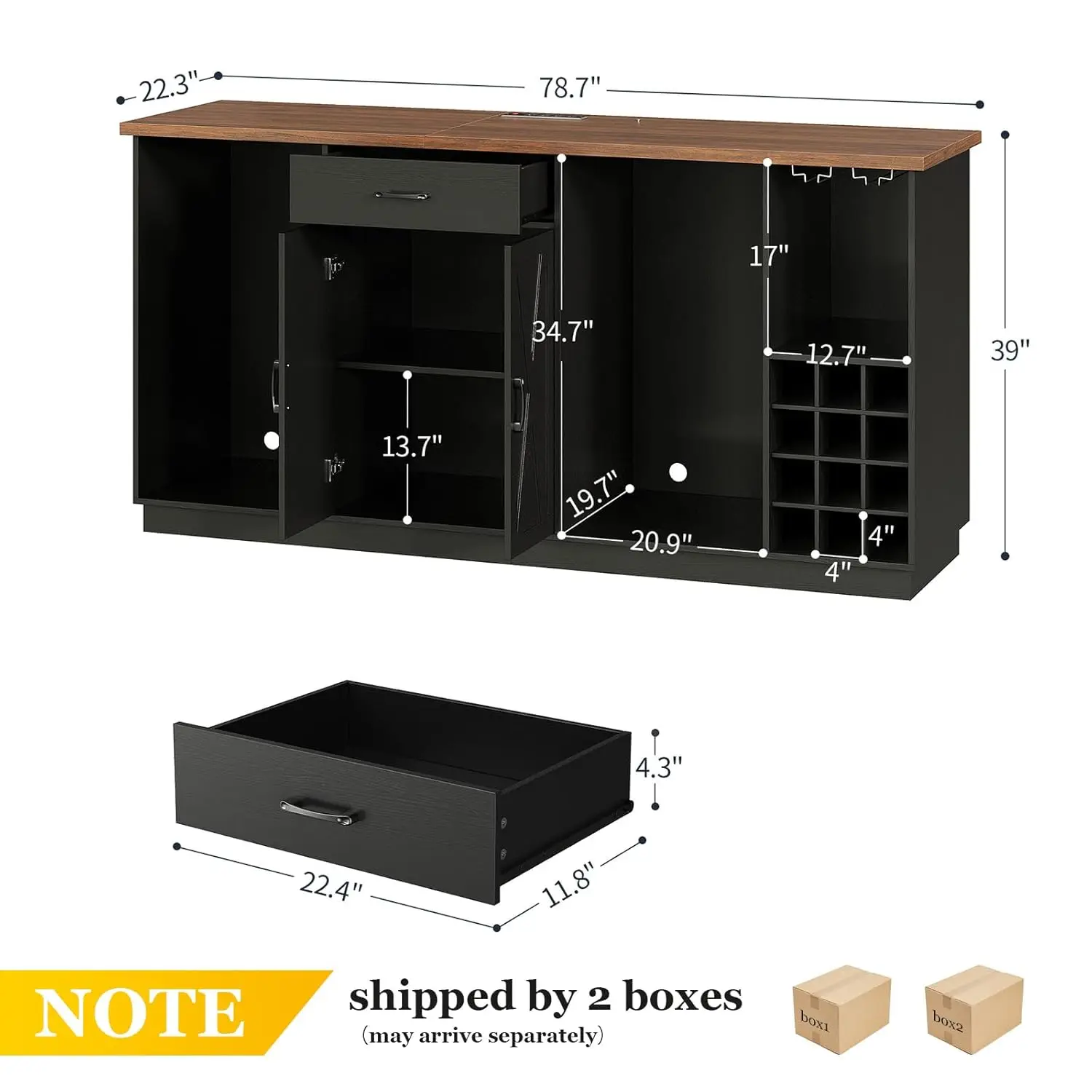 78.74" Large Coffee Bar Cabinet with Fridge Space, Mini Fridge Cabinet with Storage, Liquor Cabinet with Wine Rack, Customized