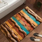 Vintage Reclaimed Wood Diatomite Bath Mat Super Absorbent Quick-Dry Non-slip for Bathroom Floor – styled in a modern Living