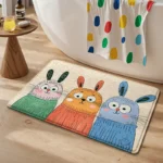 Cartoon Rabbit Bath Mat - Ultra Soft Cotton Velvet, Absorbent & Quick Dry, Non-Slip Backing, Cloud-Like Comfort for