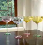 Colorful Glass Vertical Stripes Petal Shaped Glasses Goblet Grape Wine Glass Red Wine Glass Dessert Glass Bowl – side view