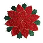 Holiday Christmas Applique Poinsettia Red Green Embroidered Christmas Flower Table Placemat for Home Dinner Xmas Table Top