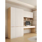 Solid wood desk with wardrobe and bookshelf combo for home office – Goldoma