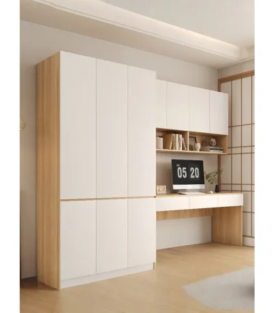 Solid wood desk with wardrobe and bookshelf combo for home office – Goldoma