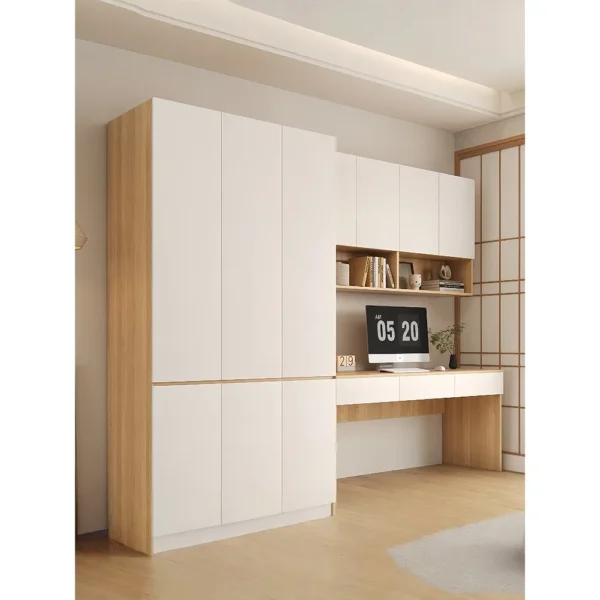 Solid Wood Desk with Wardrobe and Bookshelf Combo