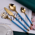 Elegant western dinnerware set with 4 pieces of 304 stainless steel spoon and fork on a table