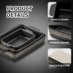 3-Piece Bakeware Set, 20x30 cm Casserole Pan, Cooking and Baking Dinnerware, Black Stripe Design