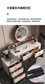 White MDF dressing table with mirror and stool in a modern bedroom setting