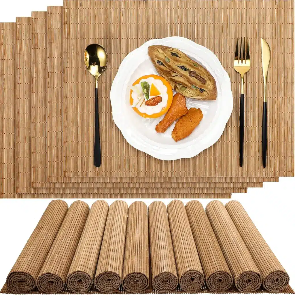 8PCS Bamboo Placemats Sushi Rolling Mat Reusable Wicker Placemat Heat Resistant Table Mats for Dining Wedding Party 12x18 In
