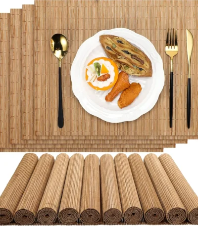 8PCS Bamboo Placemats Sushi Rolling Mat Reusable Wicker Placemat Heat Resistant Table Mats for Dining Wedding Party 12x18 In