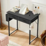 JHK Modern Office Computer Desk 32 Inch with Fabric Storage Drawers Space Side Bag Metal Frame Adjustable Feet For Home PC