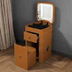 Modern minimalist 3-door solid wood dresser with jewelry organizer in a bedroom setting