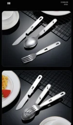 3Pcs Portable Stainless Steel Tableware Fold Knife Fork Spoon Utensil Set Travel Outdoor Dinnerware Camping Cooking Flatware