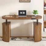 Mid Century Modern Electric Standing Desk with Storage, 55 x 22 Inch Small Sit Stand Up Desk, Wood Adjustable, Customized