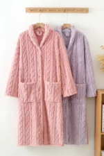 2026 New Autumn/Winter Women's Bathrobe Flannel Thickened Warm Buckle Long Dress Solid Color Nightgown Home Fur Ladies