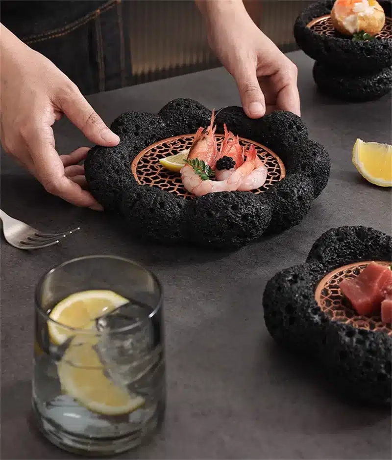 Black Cement Tableware Dinner Plate stone Sashimi sushi Disc Dry Ice Tray Plate Dessert Plates Dim Sum Dish Steak Plates Bowl