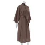 NHKDSASA Brown Robes For Women Loose Three Quarter Sleeve Nightwear Sashes Cotton Bathrobe Female Casual Sleepwear Summer