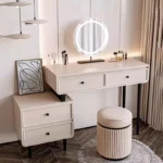 Modern dresser vanity table with mirror and stool — makeup vanity table with ample storage for bedroom