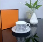 Newest Mosaic Patterned Grid-Shaped Dinner Plate Coffee Cup & Saucer Set Bone Coffee Sets Glasses Gold Outline Plates