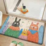 Cartoon Rabbit Bath Mat - Ultra Soft Cotton Velvet, Absorbent & Quick Dry, Non-Slip Backing, Cloud-Like Comfort for