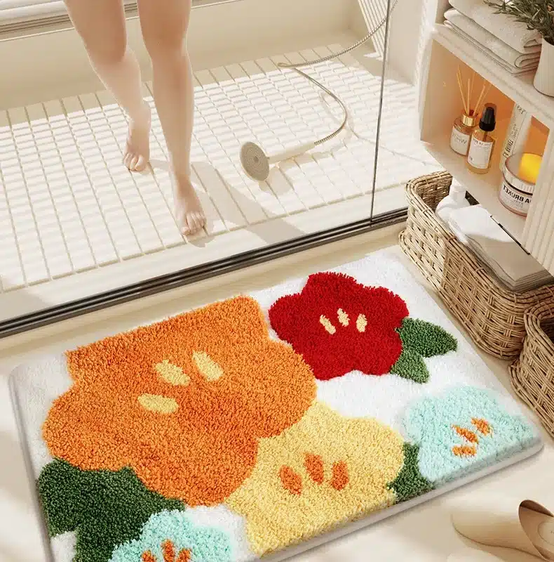 Non-Slip High-Absorbency Microfiber Bath Mat - Floral Plush Bathroom Rug, Thickened Fashionable Home Decor – top view