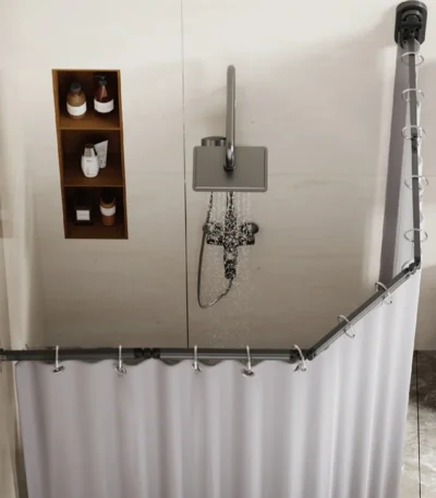 Folding Rod Shower Curtain Set No Drill Sucker Invisible Shower Partition Bathroom Dry-wet Separation Waterproof Retractable