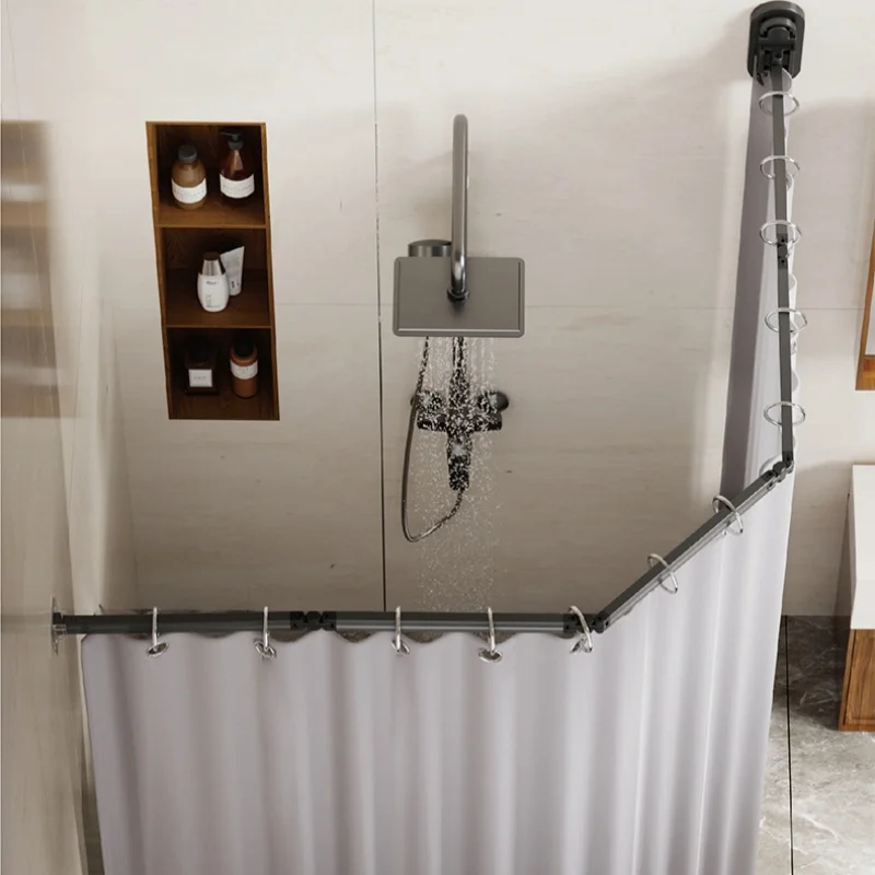 Folding Rod Shower Curtain Set No Drill Sucker Invisible Shower Partition Bathroom Dry-wet Folding Rod Shower Curtain Set No Drill Sucker Invisible Shower Partition Bathroom Dry-wet Separation Waterproof Retractable